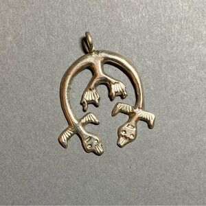 Vintage Native American Double Yei Kachina Silver Sand Cast Naja Pendant